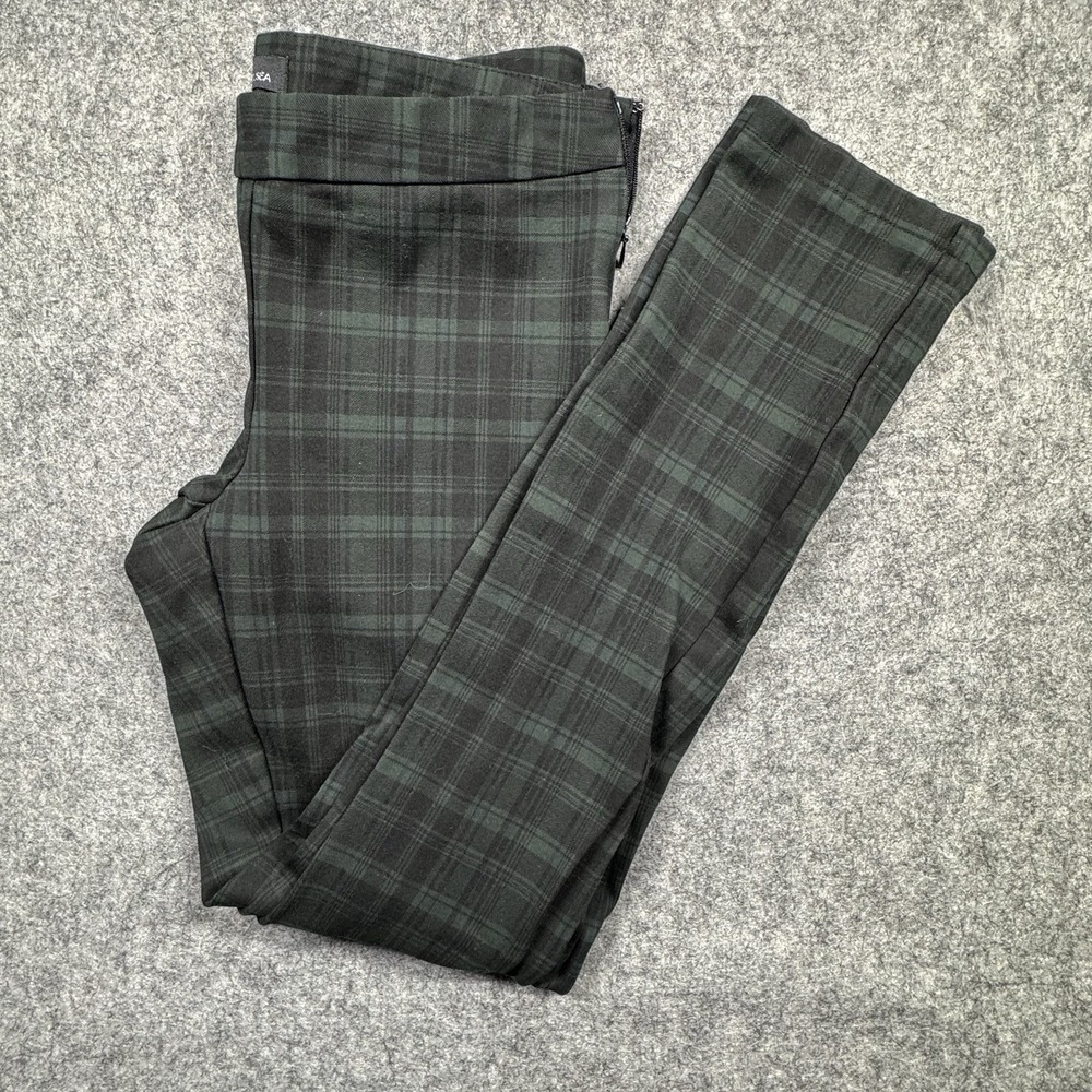 Amanda + Chelsea Women's 2 Tartan Plaid‎ Legging Pants Green Black Slim Career
